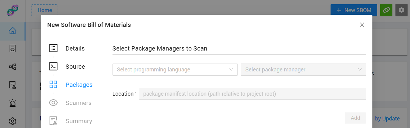 New project wizard. Packages